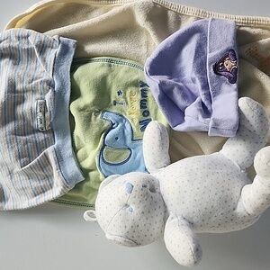 Baby Gift Set with Elephant Bib and Plush Toy